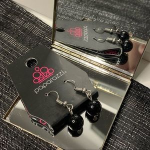 6/$20 Paparazzi Accessories Black Glossy Round Beaded Silver Drop Earrings New